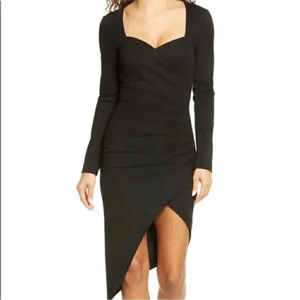 Lavish Alice Sweetheart Neck Asymmetrical Hem Long Sleeve Cocktail $255